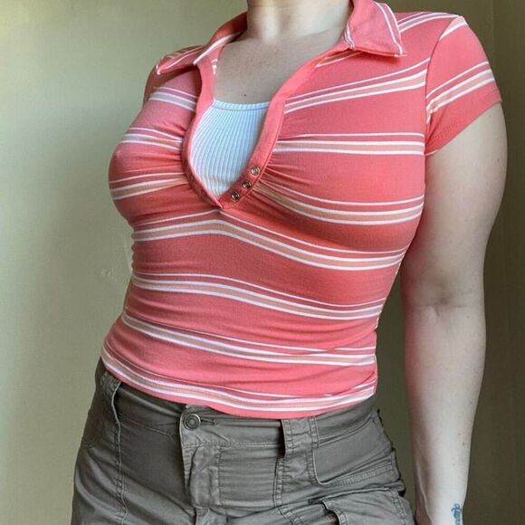 Y2K salmon striped top - Picture 7 of 8